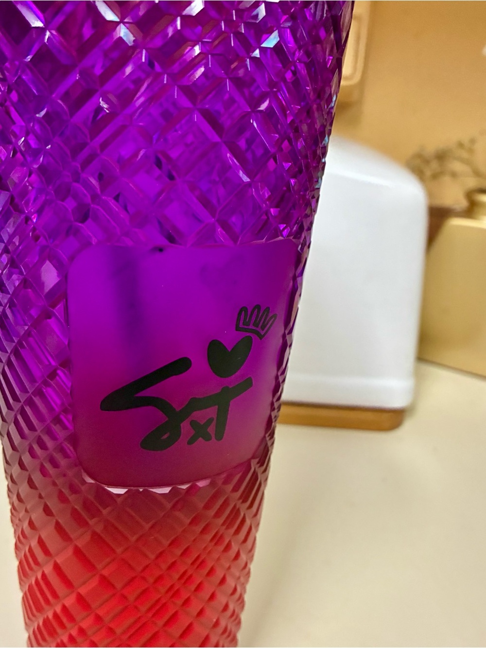 Starbucks She x This ombré purple red jeweled tumbler green top w black white 24 - Picture 6 of 7